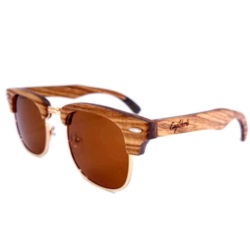 Sonnenbrille aus Ebenholz und Zebranoholz mit Teefarbenen Polarisierten Gläsern