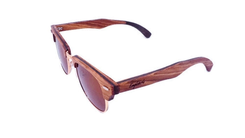 Sonnenbrille aus Ebenholz und Zebranoholz mit Teefarbenen Polarisierten Gläsern