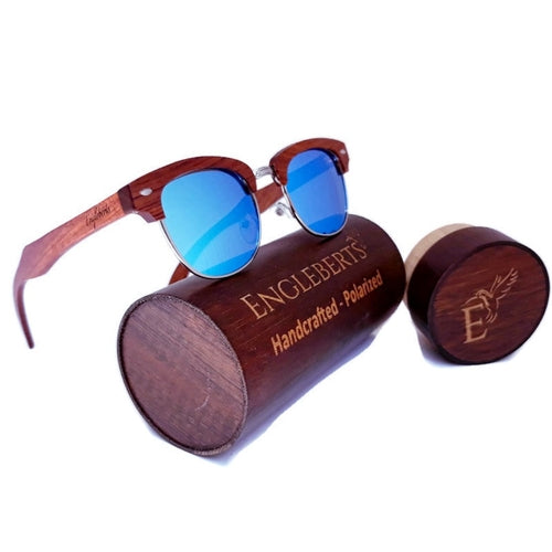 Sonnenbrille aus 100 % Echtem Brasilianischem Birnenholz mit Eisblauen Gläsern