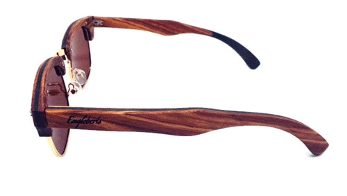 Sonnenbrille aus Ebenholz und Zebranoholz mit Teefarbenen Polarisierten Gläsern
