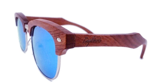 Sonnenbrille aus 100 % Echtem Brasilianischem Birnenholz mit Eisblauen Gläsern